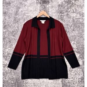 Exclusively Misook Jacket Womens Burgundy Red Black Color Block Knit M Medium
